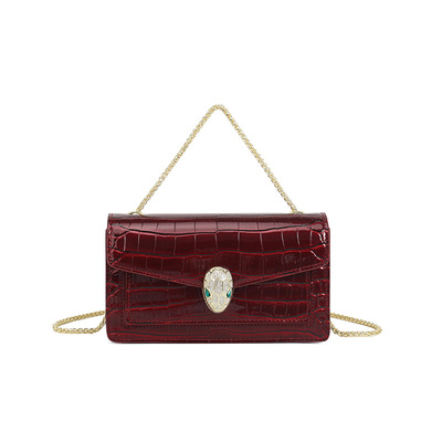 2026夏季新款超火小包包女精致斜挎单肩百搭鳄鱼纹蛇头链条小方包