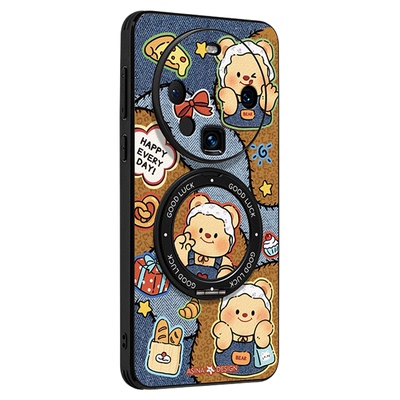 牛仔黄油小熊适用华为Mate80Promax手机壳磁吸带支架新款mt60por+支点保护套网红创意Ho3高级感mete70全包