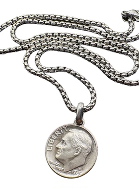 复古罗斯福10美分硬币吊坠项链