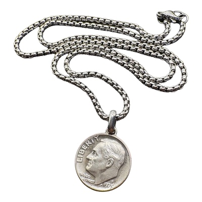 复古罗斯福10美分硬币吊坠项链