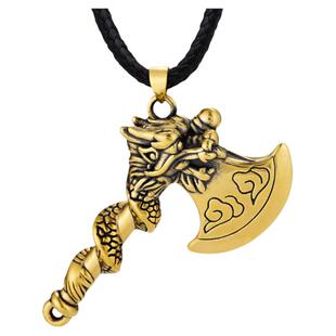 黑金盘龙斧头吊坠男款国潮黄金复古中国风男士足金项链首饰送男生