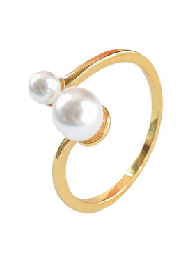 LADYB两粒珍珠戒指女开口可调节