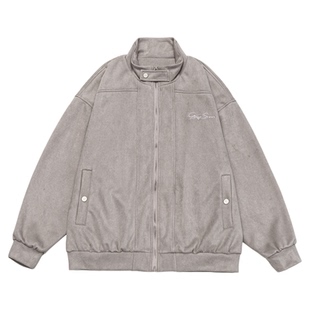 GOGOSOON麂皮外套男350g新款春秋高级感立领夹克复古潮刺绣宽松Q