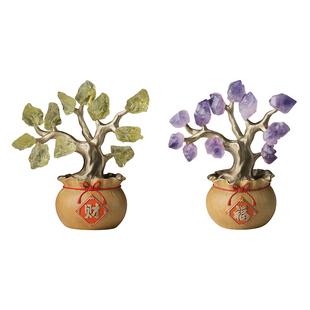 铜师傅《水晶树》工位办公桌招财水晶发财树 家居装饰工艺品礼物