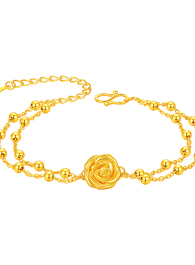 中国黄金出品999足金玫瑰手链