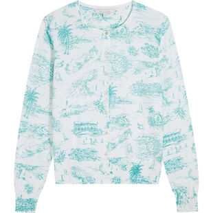 Brooks Brothers/布克兄弟女士秋冬款航海度假风印花针织开衫
