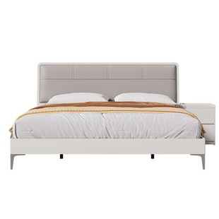 双虎软包床实木现代简约轻奢板式双人床主卧1.8米高箱储物床23103