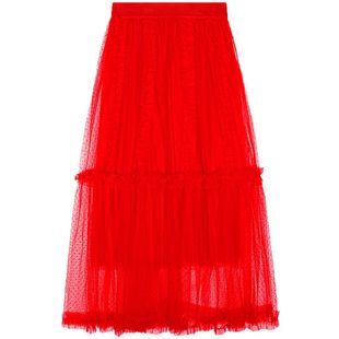 落落狷介 半身裙女2025新款红色网纱蛋糕裙小个子松紧腰半裙纱裙