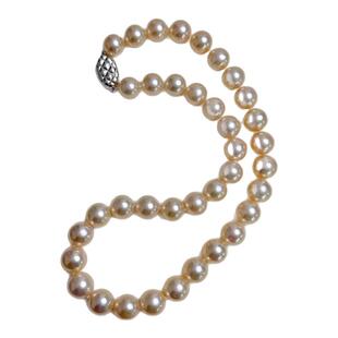 甄奢《金风玉露》12-13mm稀有超美奶油金极光淡水珍珠耳钉项链