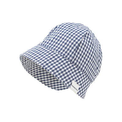 春夏季新款宝宝帽子纯棉透气格子渔夫帽儿童遮阳帽飞行帽