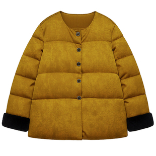 DM100大码百分百女装微胖mm冬季新中式优雅贵气正肩圆领棉服外套