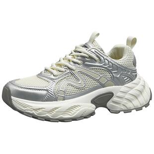 马克华菲男鞋厚底老爹鞋男2026冬季新款男士银色百搭运动休闲鞋子