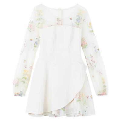 KEIKO花纱露肩刺绣花苞连衣裙