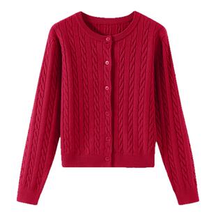 NOA真维斯红色绞花开衫毛衣女 2026本命年新款时尚洋气小香风外套