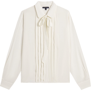 Brooks Brothers/布克兄弟女士25秋冬新品纯色优雅系带风琴褶衬衫