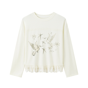 超级文 琼枝璧月蕾丝花边亲肤印花针织小衫