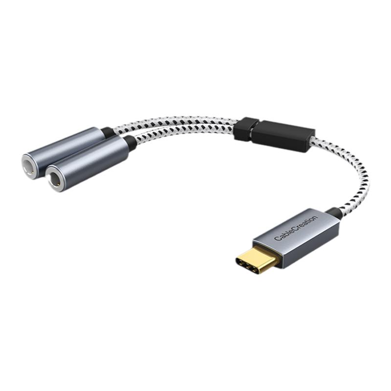 typec转3.5mm一分二双人情侣分线器手机电脑音频分享器适用华为苹果耳机转换器DAC线控type-c耳机一拖2转接头