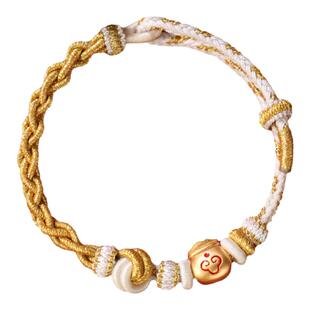 可穿珠手绳diy成品黄金配珠手工编织酒窝结手链男女小红绳本命年