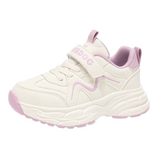 巴布豆童鞋女童运动鞋2025春秋新款皮面防水儿童小白鞋女孩老爹鞋