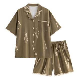 睡衣女2025新款夏季凉感纯棉短袖绿色高级感可外穿家居服夏天套装