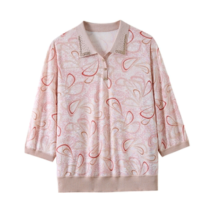 妈妈春装七分袖打底小衫2026年中老年女春夏薄款冰丝短袖T恤套装