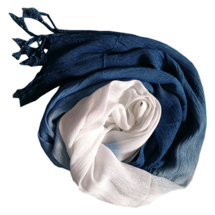 扎染云南大理丝巾纯手工白族植物染靛蓝民族风披肩棉亚麻男女围巾