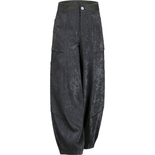 2023秋季新款高腰大码暗纹冰花阔腿裤肥腿黑色花苞裤妈妈灯笼裤女