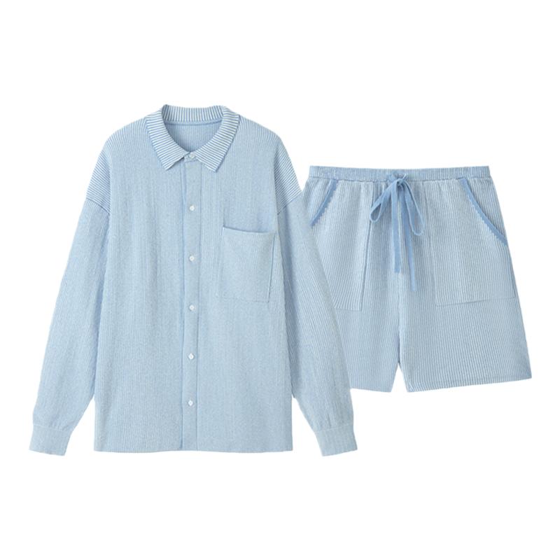 Chilla睫毛纱条纹开衫家居服