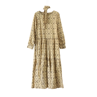 复古温柔超大摆黄色碎花连衣裙