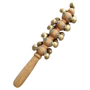非遗手工黄铜哗啦棒桃木和拨浪鼓纯羊皮老式复古铃铛婴儿可啃咬