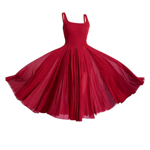 酒红色复古连衣裙现代舞演出服女表演服中国舞含胸垫女长裙舞蹈裙