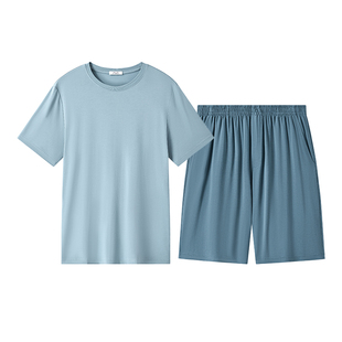 曼妮芬MW1男士睡衣套装夏季莫代尔短袖短裤薄款圆领撞色家居服