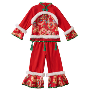 元旦儿童喜庆秧歌演出服中国红表演新年男女童拜年幼儿园舞蹈服装