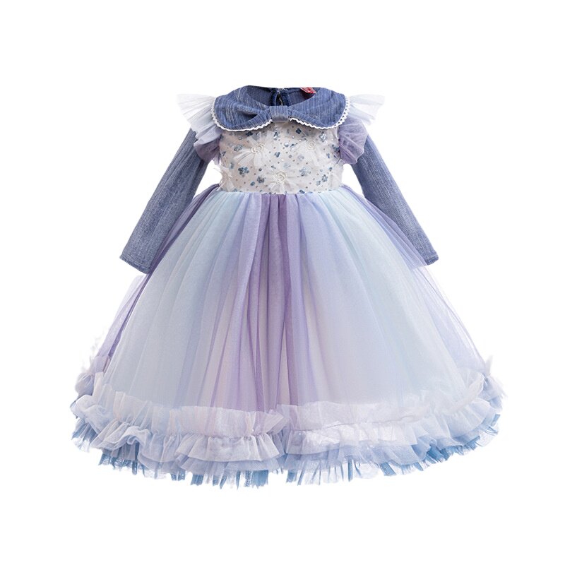 爱莎公主发光女童春秋生日礼服裙