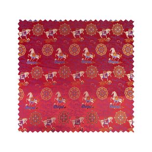 马上有福钱红色仿宋锦织锦缎国风面料旗袍马甲唐装马年拜年服布料