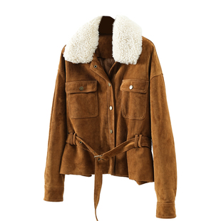 羊羔毛领羊皮反绒皮羽绒服2025新款真皮皮衣加厚鹅绒皮夹克外套女