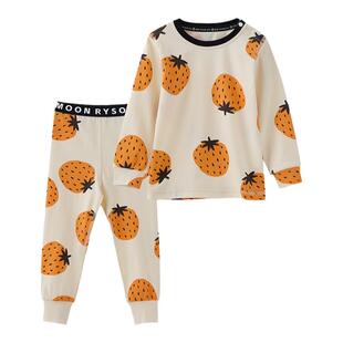 RYSONMOON薄款睡衣空调服男女童橘草莓天然棉时尚保暖家居服套装