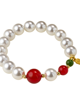 西大班红玛瑙金福牌澳母贝珠手链