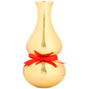 鼎风阁黄铜葫芦花瓶摆件开口招财家用佛堂供佛净水瓶禅意插花花器