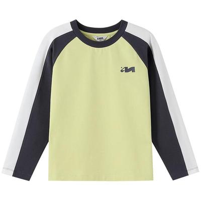 【撞色插肩袖】安奈儿童装男童女童圆领长袖T恤2025秋新款打底衫