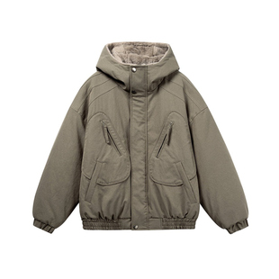 XBRO美式复古重工工装加绒加厚外套保暖冬季解构短款棉衣连帽棉服