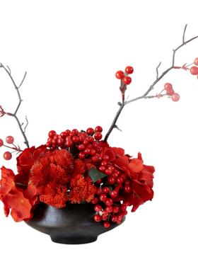 结婚新居喜庆红色仿真花瓶摆件