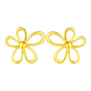 百泰黄金耳钉999足金大花耳饰金耳坠花朵养耳洞送女友气质耳环女