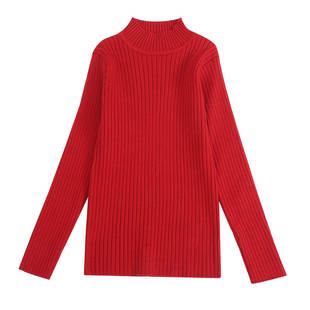 儿童毛衣黑色半高领打底衫男女童厚款针织衫洋气加绒女宝宝中大童