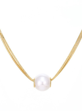 新款欧美钛钢双层大珍珠项链女2023新款大气小众设计感高级锁骨链