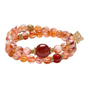 iSTONE/石头记红胶花双圈手串天然水晶石榴石叠戴女款串珠手链女