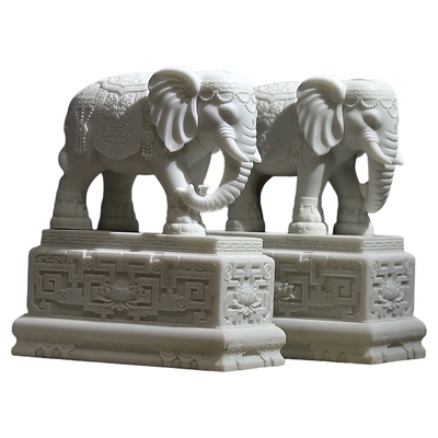汉白玉大象石雕摆件吸水招财镇宅