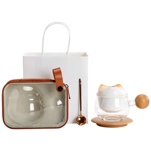 南山先生柴圆滚滚玻璃茶咖杯便携可爱马克杯家用喝水杯子咖啡杯