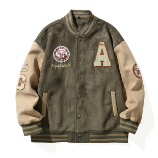 秋冬加厚刺绣棒球服男款潮牌秋季麂皮绒棉服飞行员美式夹克外套