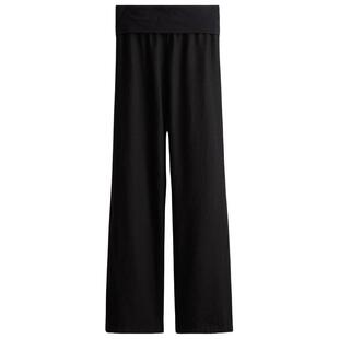 HM女士休闲裤春季翻折腰亚麻混纺阔腿长裤1262017